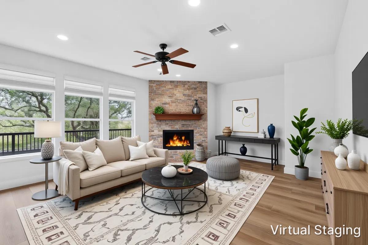 8617 Cobblestone Austin, TX 78735 - Photo 5 of 39 a living room with furniture and a fireplace
