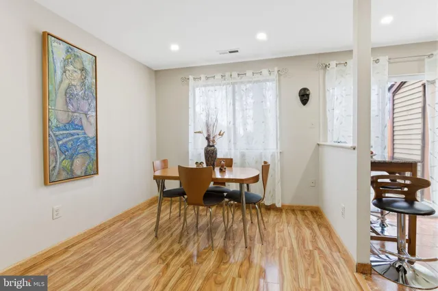 a workspace with wooden floor