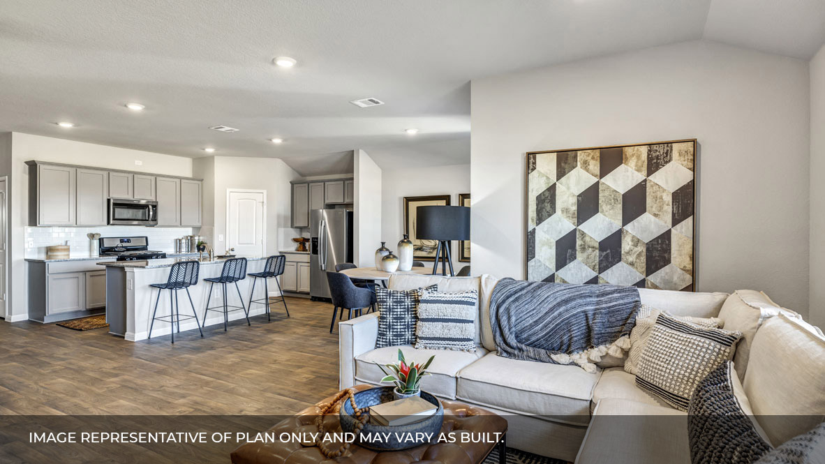 236 Gilmer Lane Buda, TX 78610 - Photo 16 of 30 a living room with furniture and a kitchen
