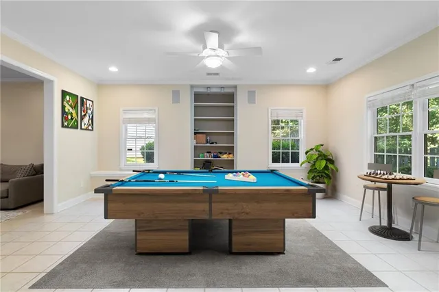 a view of a patio with a yard