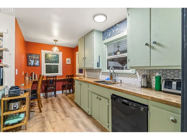 a kitchen with lots of counter top space
