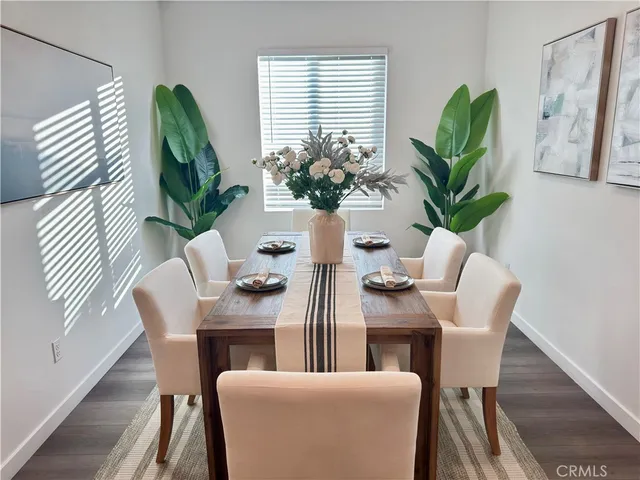 a dining room filled with furniture