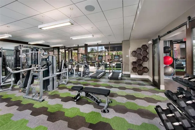 a view of a room with gym equipment