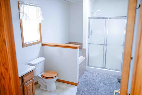 a bathroom with a sink a toilet and mirror