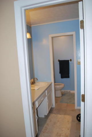 2736 East Raccoon Valley Drive Heiskell, TN 37754 - Photo 34 of 37 a bathroom with a granite countertop sink and a toilet