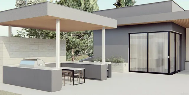 an aerial view of residential house with outdoor space