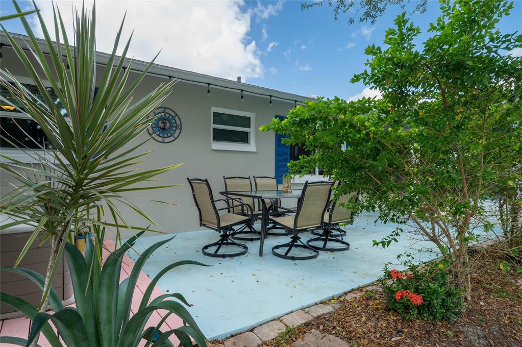 1472 Queen Anne Drive Palm Harbor, FL 34684 - Photo 27 of 34 a view of backyard with outdoor seating and plants