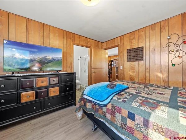 a bedroom with a bed and a dresser