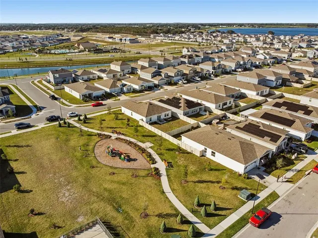 an aerial view of houses with outdoor space