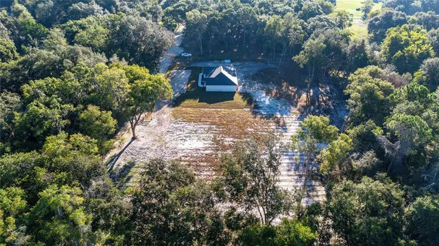 a view of dirt field with trees