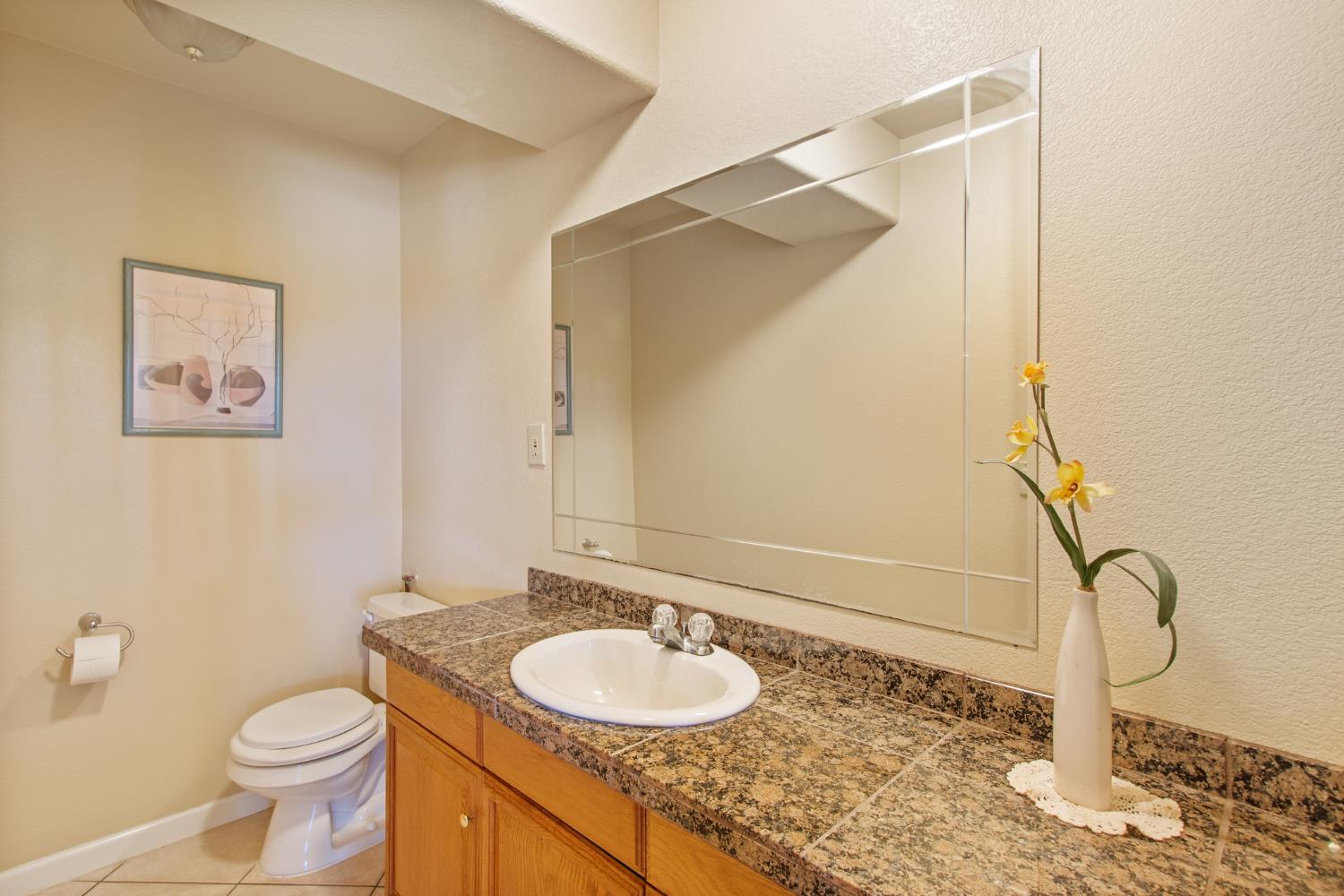 717 Swanson Lane Colfax, CA 95713 - Photo 24 of 44 a bathroom with a granite countertop sink and a mirror