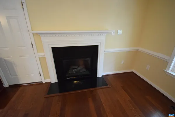 a room with a fireplace