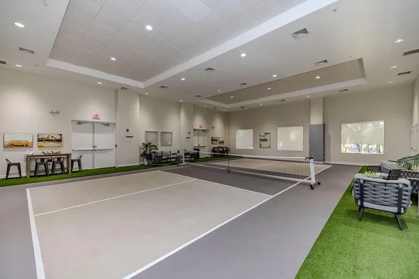 a view of a lake with a city