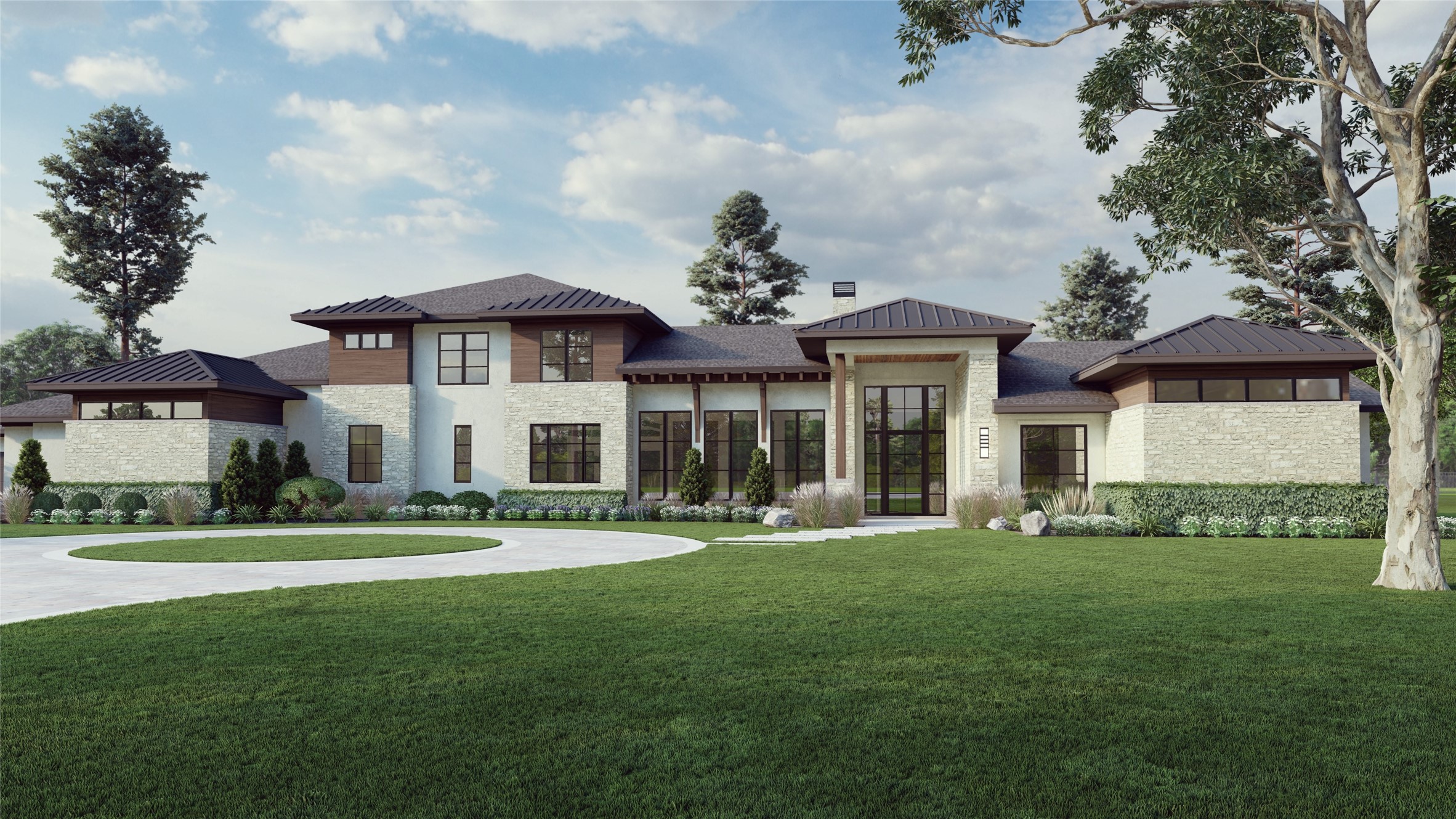 a front view of a house with a garden