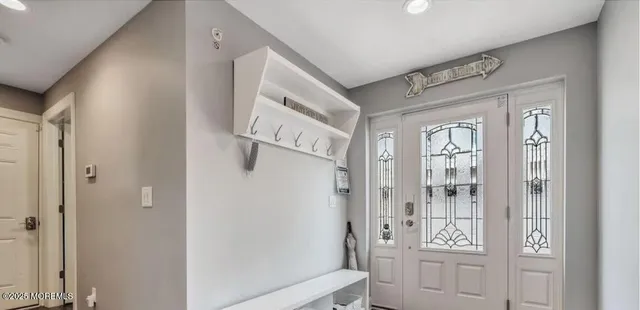 a view of front door with bathroom