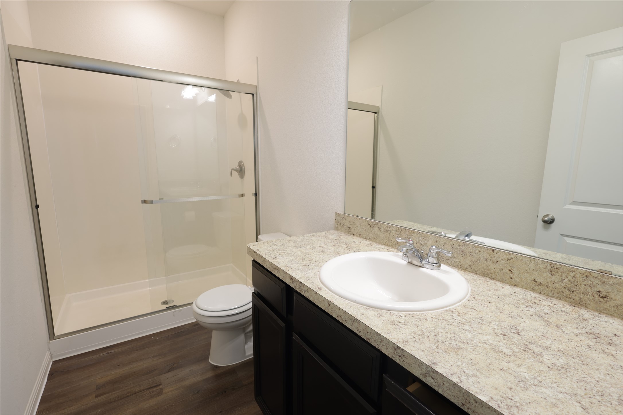250 Seneca Loop Kyle, TX 78640 - Photo 13 of 22 A well-appointed bathroom with a spacious walk-in shower and an elegant vanity.