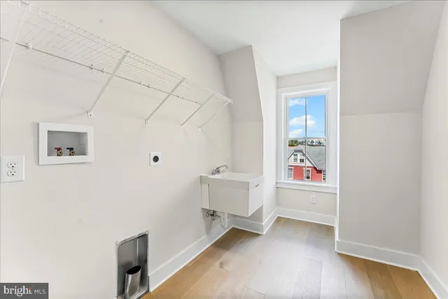 a view of small space with racks on the wall