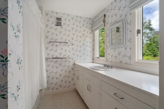 a bathroom with a sink and a shower