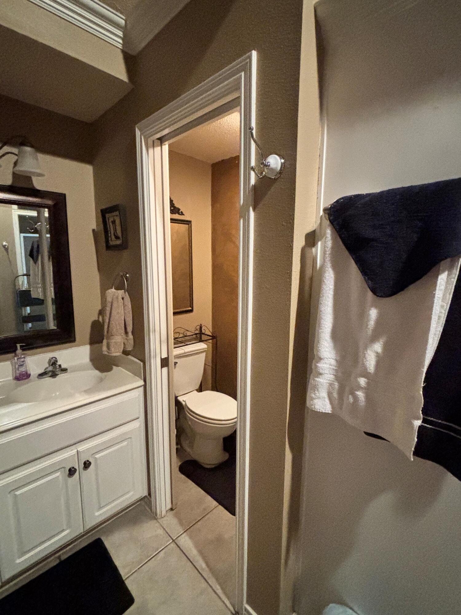 3713 106th Street Lubbock, TX 79423 - Photo 13 of 22 a bathroom with a sink a toilet and a mirror
