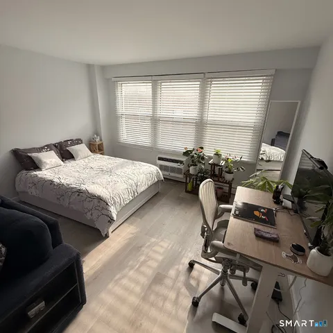a bedroom with furniture and a window