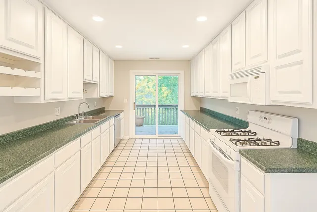 a large kitchen with stainless steel appliances granite countertop a sink and a window