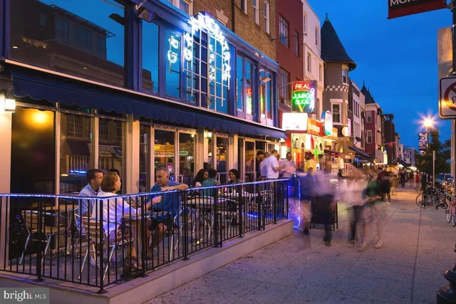 a view of street with seating area
