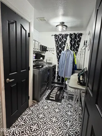 a view of a refrigerator and a mirror