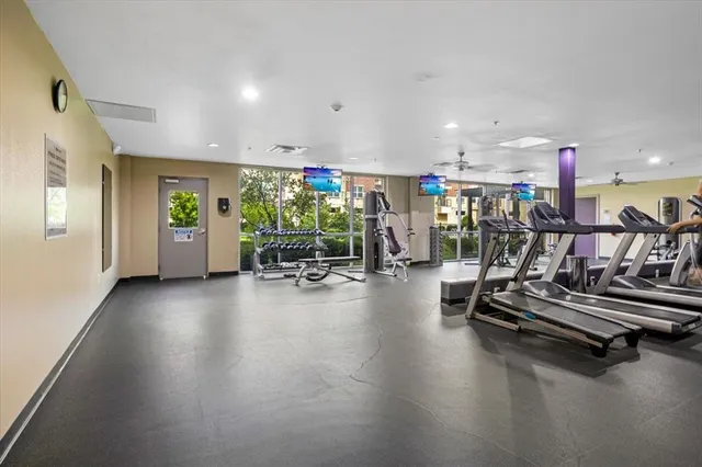 a view of a room with gym equipment