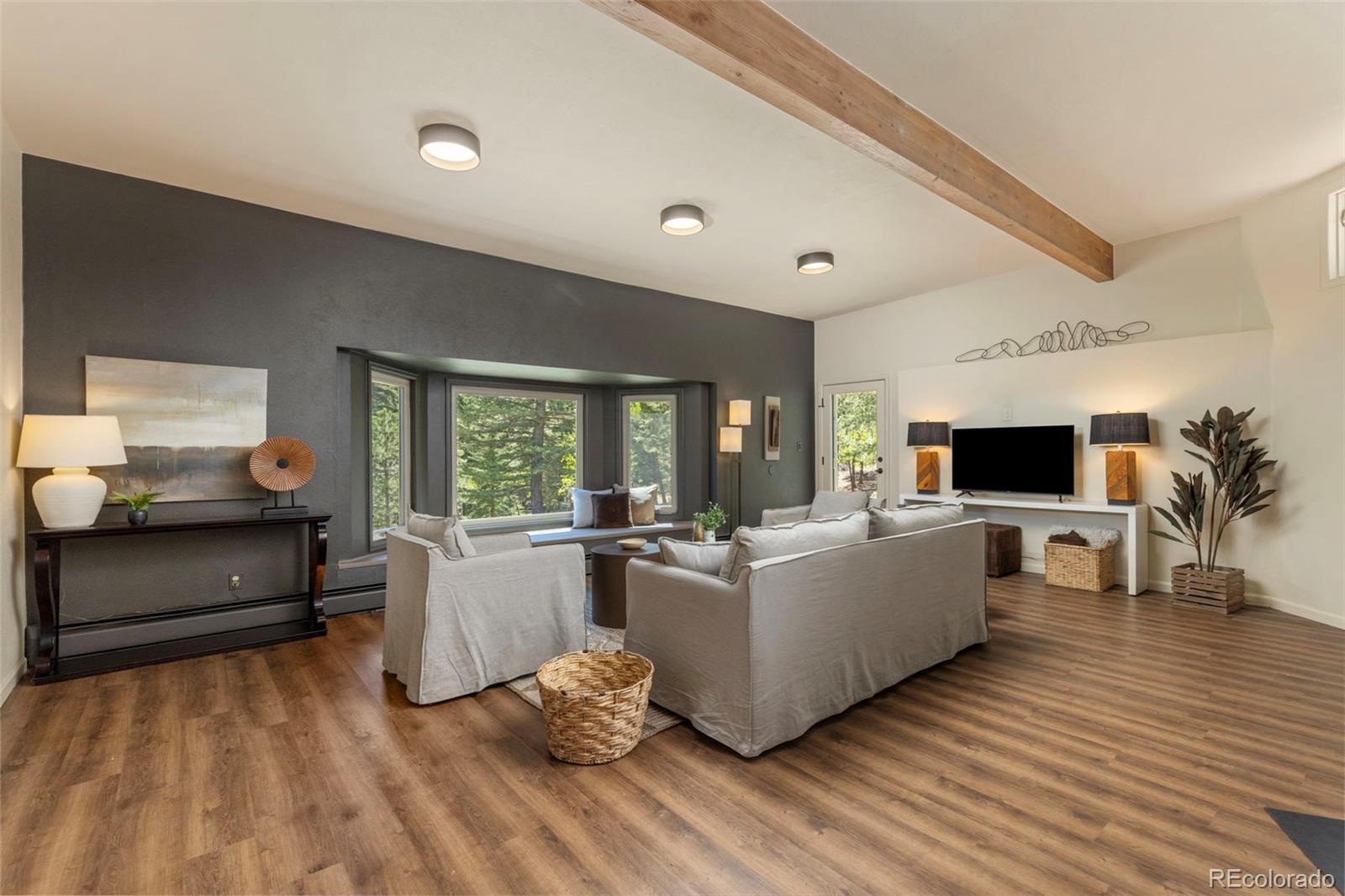 1323 South Snyder Gulch Road Evergreen, CO 80439 - Photo 29 of 47 a living room with furniture and a flat screen tv