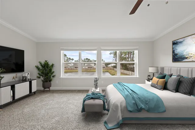 a bedroom with a large bed and a flat screen television