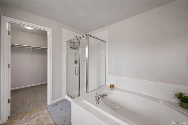 a bathroom with a bathtub and a shower