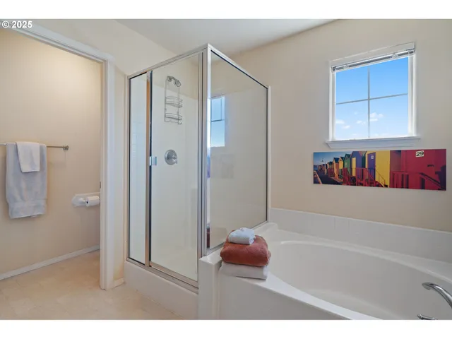 a bathroom with a bathtub and a shower
