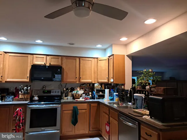 a kitchen with lots of counter top space