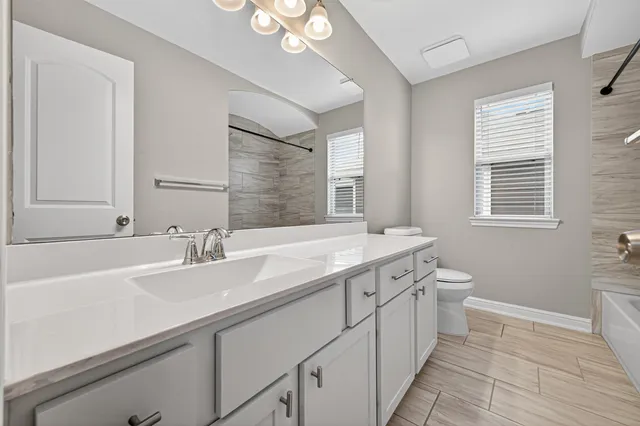 a bathroom with a bathtub