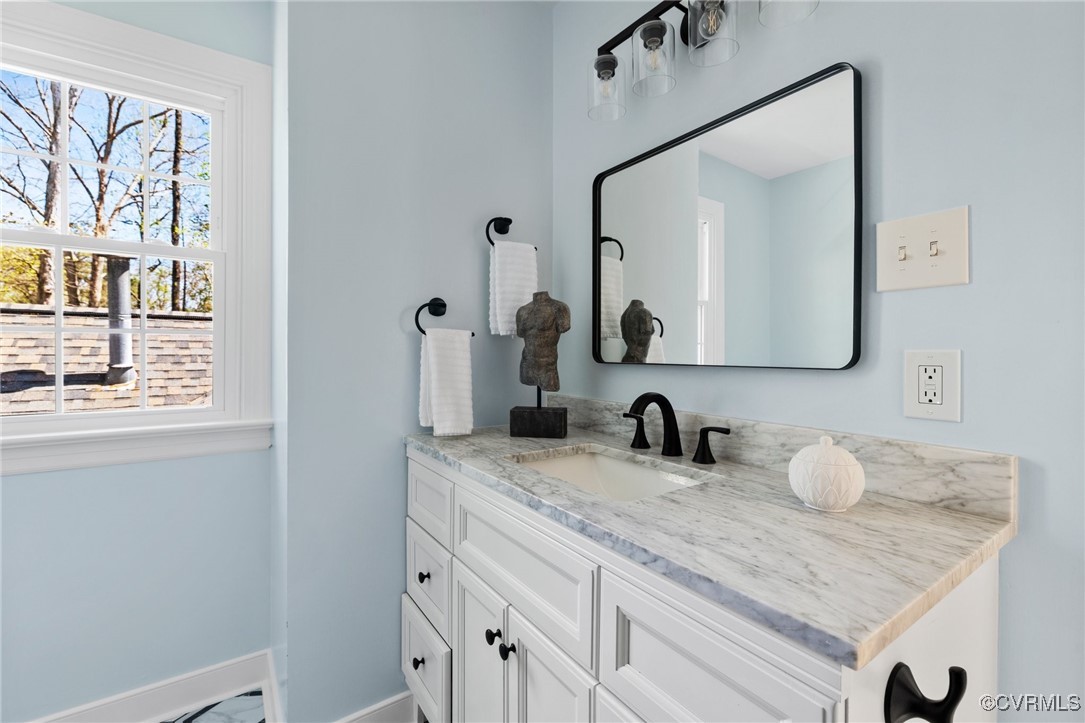 341 Rossmere Drive Midlothian, VA 23114 - Photo 31 of 41 a bathroom with a granite countertop sink and a mirror