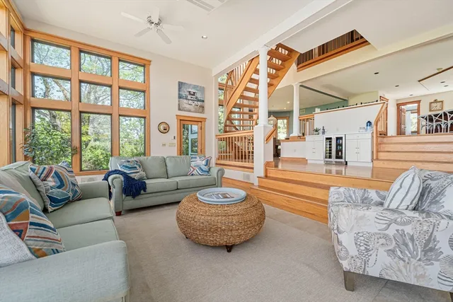 a living room with a large window