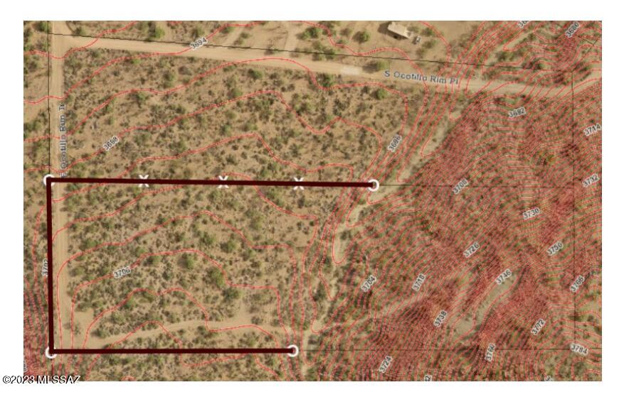 9720 East Ocotillo Rim Trail Vail, AZ 85641 - Photo 5 of 6 Dark red outlined portion of parcel is mostly flat. The back of the parcel has hills/mountains.