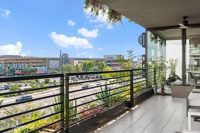 a view of city from a balcony