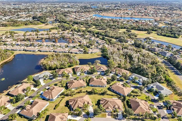 an aerial view of residential houses with outdoor space