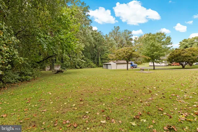 a view of green field with trees in the background
