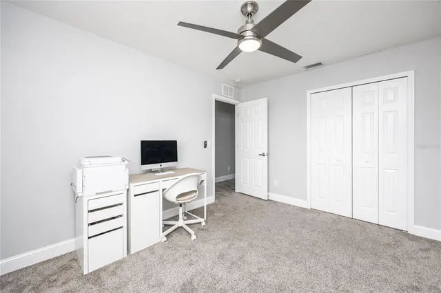 a workspace with a furniture