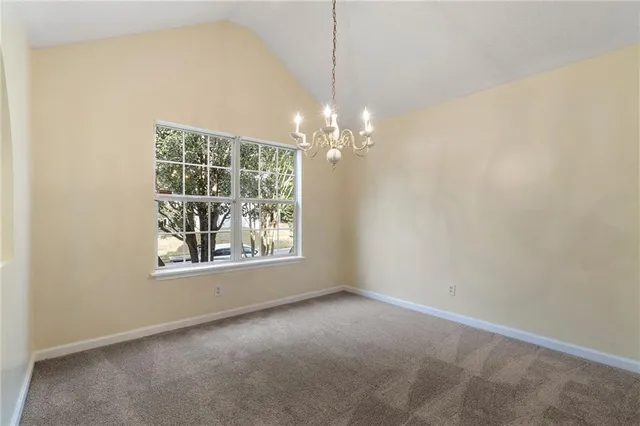 a view of a chandelier in a room