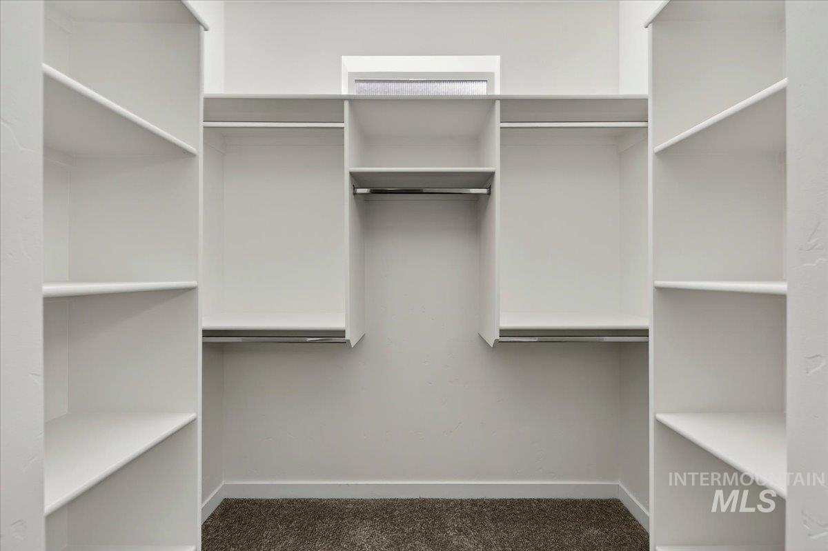 4204 East Silverking Lane Meridian, ID 83642 - Photo 29 of 40 Walk-in closet featuring built-in shelving, hanging rods, light-colored walls, and neutral carpeting
