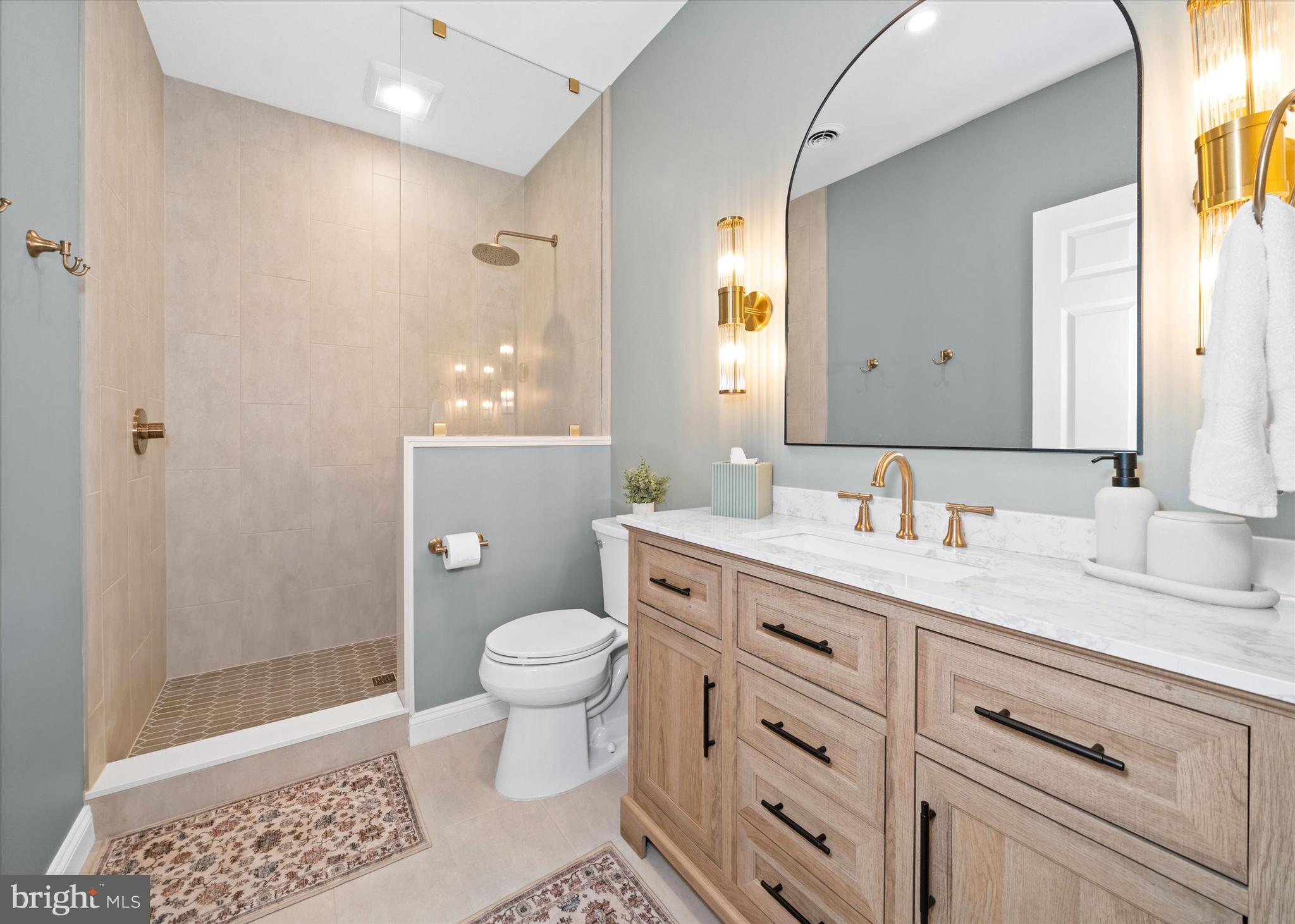 1618 Snuff Mill Road Hockessin, DE 19707 - Photo 38 of 48 a bathroom with a granite countertop sink toilet a mirror and shower