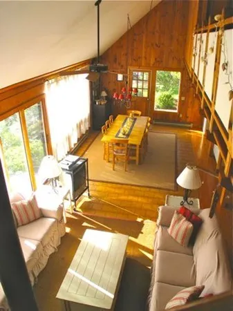 a living room with a couch and a table