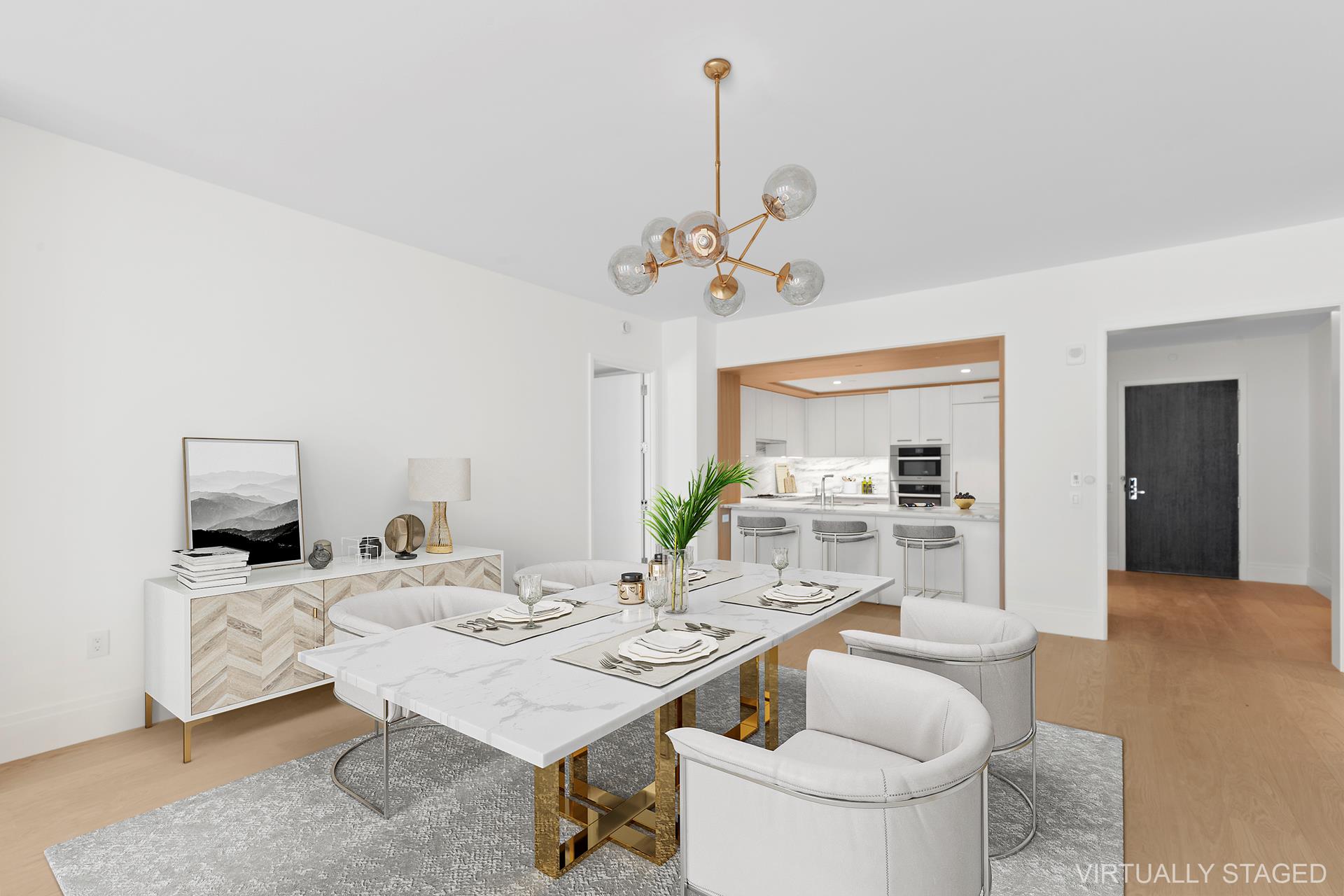 50 West 66th Street, Unit 15E Manhattan, NY 10023 - Photo 3 of 12 a living room with furniture a flat screen tv and a table