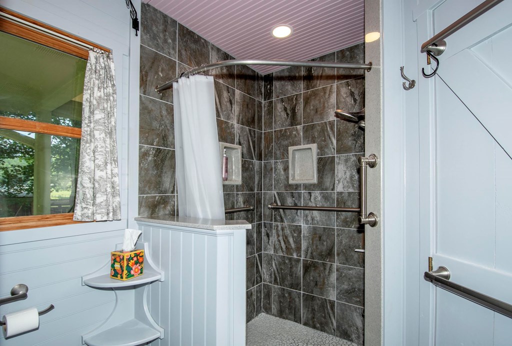 41 Pine Trail Warne, NC 28909 - Photo 27 of 43 a bathroom with a shower a mirror and a sink