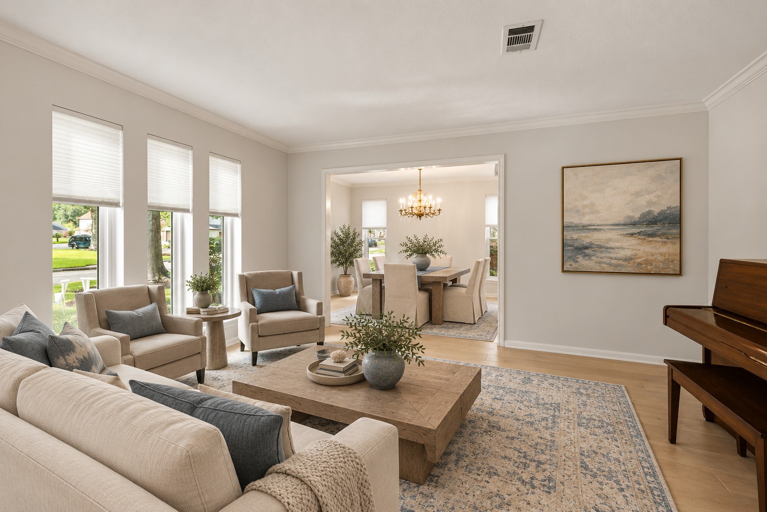 9203 Godstone Lane Spring, TX 77379 - Photo 6 of 38 The formal Living Room is the perfect place for lounging with friends and family, entertaining or relaxing with a good book. The home offers a neutral color palette of soft grey with classic white ceilings, crown molding, built-ins and trim work. These popular colors work beautifully and create a bright, spacious feeling throughout the home. Image has been virtually staged.
