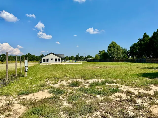 a view of a garden with a table and chairs