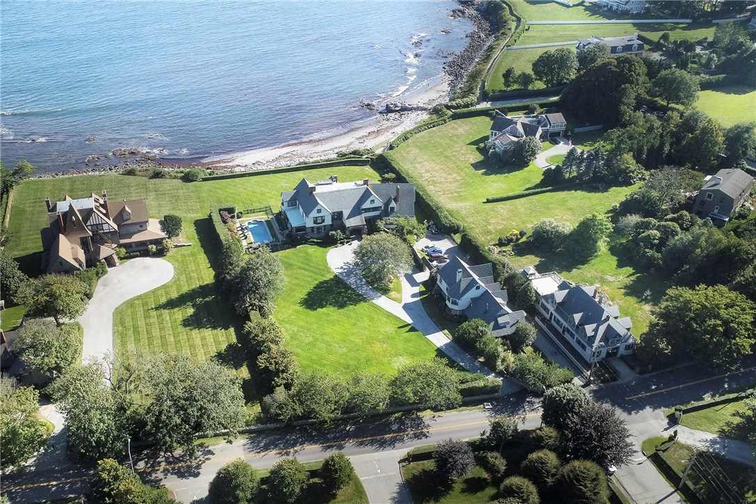 225 Ruggles Avenue Newport, RI 02840 - Photo 5 of 40 Aerial showing Ruggles Avenue with Cliff Walk and beach in the background.